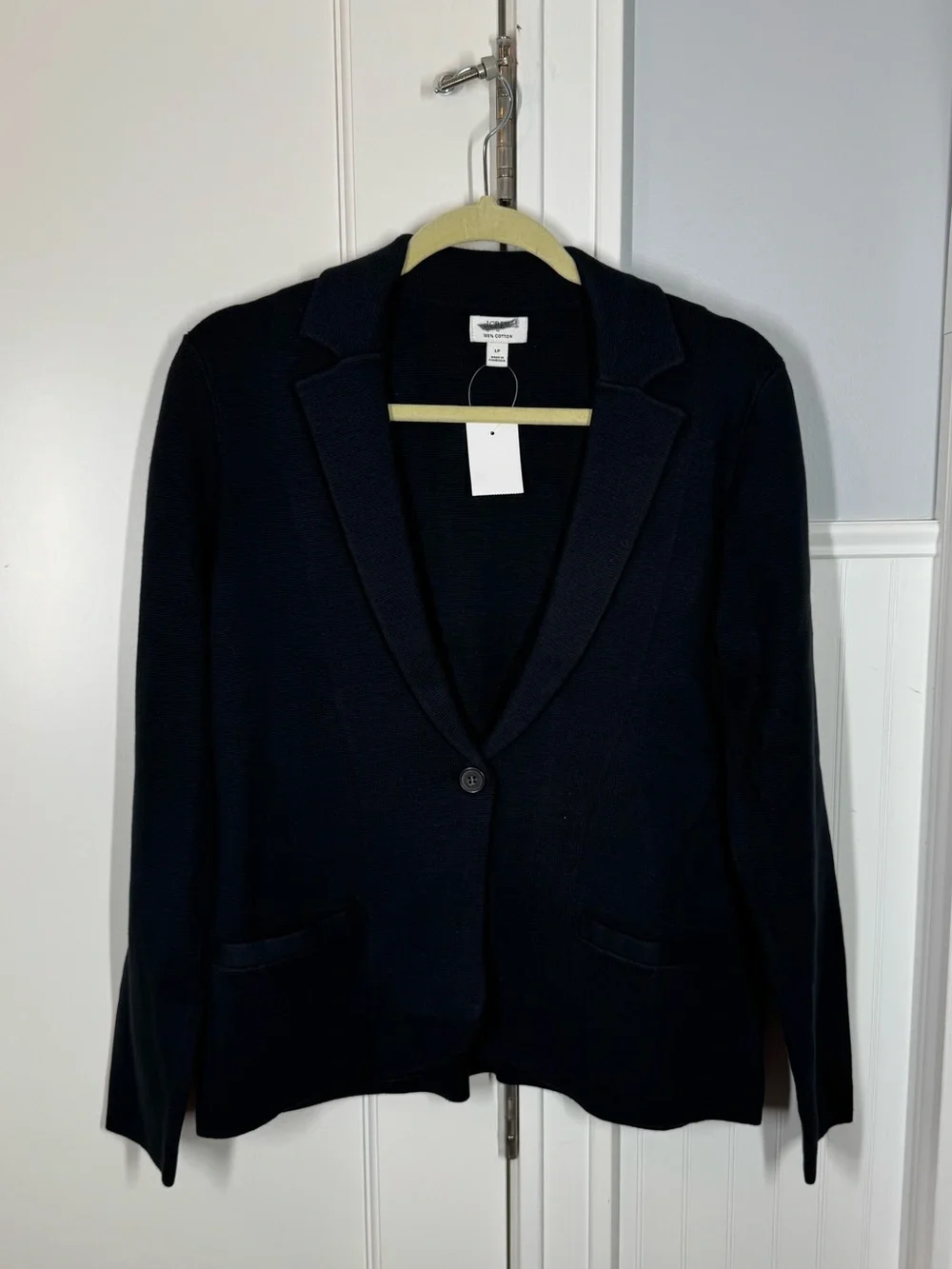 J. Crew factory Schoolboy Sweater One Button Black Blazer Size large petite NEW